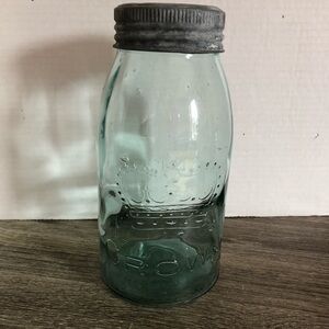 Vtg Teal Crown  Preserves Jar